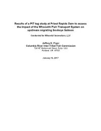 Results of a PIT Tag Study at Priest Rapids Dam to Assess the Impact of the Whooshh Fish Transport System on Upstream Migrating Sockeye Salmon