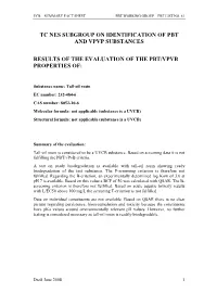 Tc Nes Subgroup on Identification of Pbt and Vpvp Substances Results of The