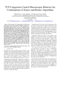 TCP Congestion Control Macroscopic Behavior for Combinations of Source and Router Algorithms