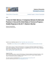 A Voice for Public Memory: a Comparison Between the Memorial Practices in India and the United States of America to Propose a Su
