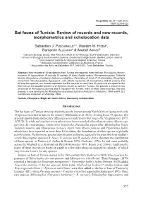 Bat Fauna of Tunisia: Review of Records and New Records, Morphometrics and Echolocation Data
