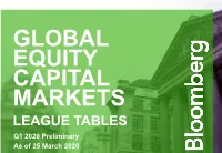 LEAGUE TABLES Q1 2020 Preliminary As of 25 March 2020 Q1 2020 PRELIMINARY AS of 25 MARCH 2020
