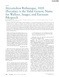 (Percidae) Is the Valid Generic Name for Walleye, Sauger, and Eurasian