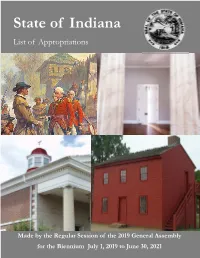 State of Indiana List of Appropriations