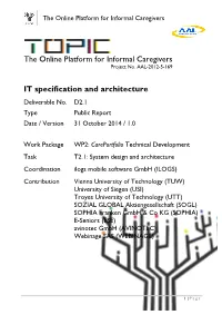 The Online Platform for Informal Caregivers IT Specification And