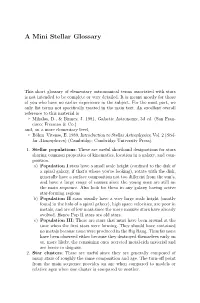 A Mini Stellar Glossary