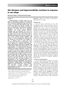 Ant Allergens and Hypersensitivity Reactions in Response to Ant Stings