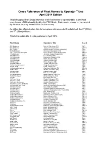 Cross Reference of Fleet Names to Operator Titles April 2014 Edition