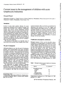 Current Issues in the Management of Children with Acute Lymphocytic