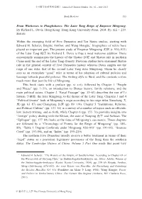 From Warhorses to Ploughshares: the Later Tang Reign of Emperor Mingzong