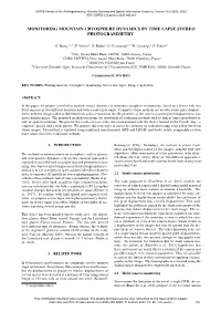 Monitoring Mountain Cryosphere Dynamics by Time Lapse Stereo Photogrammetry