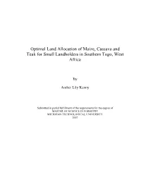 Optimal Land Allocation of Maize, Cassava and Teak for Small Landholders in Southern Togo, West Africa