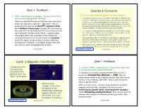 Quiz 1 Feedback! Queries & Concerns Earth's Magnetic Field/Shield Quiz