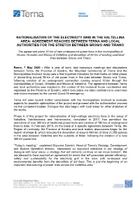 Rationalisation of the Electricity Grid in the Valtellina Area: Agreement Reached Between Terna and Local Authorities for the Stretch Between Grosio and Tirano