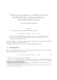 Existence and Uniqueness of Solutions for Linear Fredholm-Stieltjes Integral Equations Via Henstock-Kurzweil Integral