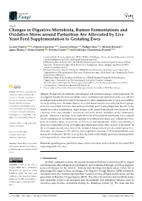 Changes in Digestive Microbiota, Rumen Fermentations and Oxidative Stress Around Parturition Are Alleviated by Live Yeast Feed Supplementation to Gestating Ewes