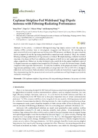 Coplanar Stripline-Fed Wideband Yagi Dipole Antenna with Filtering-Radiating Performance