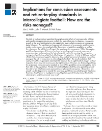 Implications for Concussion Assessments and Return-To-Play Standards in Intercollegiate Football: How Are the Risks Managed? John J