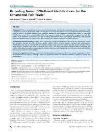 Barcoding Nemo: DNA-Based Identifications for the Ornamental Fish Trade