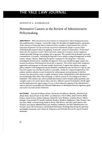 NORMATIVE CANONS in the REVIEW of ADMINISTRATIVE POLICYMAKING Politically Sensitive Questions Back to Congress