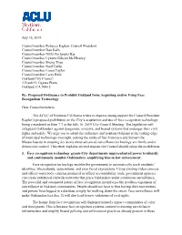Ordinance to Prohibit Oakland from Acquiring And/Or Using Face Recognition Technology