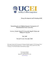 Quantifying the Air Pollution Exposure Consequences Of" Distributed Electricity Generation