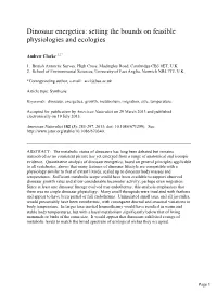Dinosaur Energetics: Setting the Bounds on Feasible Physiologies and Ecologies