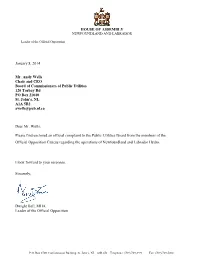 Official Complaint to the Public Utilities Board from the Members of the Official Opposition Caucus Regarding the Operations of Newfoundland and Labrador Hydro