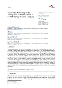 Stakeholder Partnership in the Management of Marine Tourism In