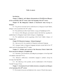 Table of Contents Introduction Chapter I. Ethnicity and Religious Denomination in North-Eastern Hungary in the Second Half of Th