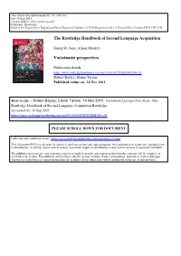 The Routledge Handbook of Second Language Acquisition Variationist