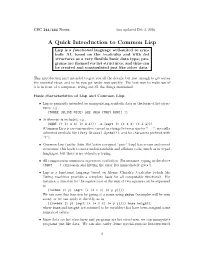 A Quick Introduction to Common Lisp