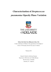 Characterisation of Streptococcus Pneumoniae Opacity Phase Variation
