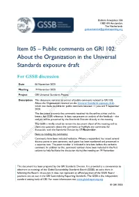 Item 05 – Public Comments on GRI 102: About the Organization in the Universal Standards Exposure Draft