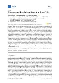 Ribosome and Translational Control in Stem Cells