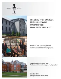 The Vitality of Quebec's English-Speaking Communities: from Myth to Reality