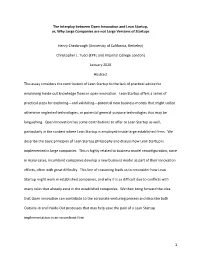 1 the Interplay Between Open Innovation and Lean Startup, Or