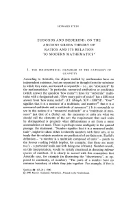 Eudoxos and Dedekind: on the Ancient Greek Theory of Ratios and Its Relation to Modern Mathematics*