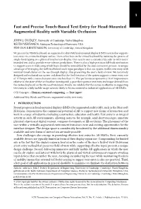Fast and Precise Touch-Based Text Entry for Head-Mounted Augmented Reality with Variable Occlusion