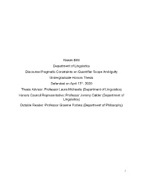 Kieran Britt Department of Linguistics Discourse Pragmatic Constraints On