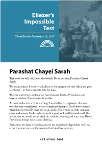 Parashat Chayei Sarah We Must Understand That This Is the Concern of Every Family