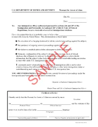Warrant for Arrest of Alien