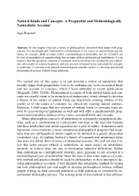 Natural Kinds and Concepts: a Pragmatist and Methodologically Naturalistic Account