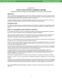 021-2012: How to Create a Business Intelligence Strategy