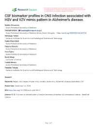 CSF Biomarker Pro Les in CNS Infection Associated with HSV And