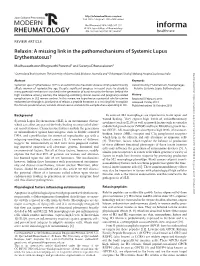 Relaxin: a Missing Link in the Pathomechanisms of Systemic Lupus Erythematosus?