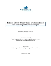 Is There a Link Between Usher Syndrome Type II and Balance Problems Or Vertigo?