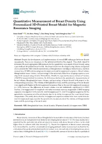 Quantitative Measurement of Breast Density Using Personalized 3D-Printed Breast Model for Magnetic Resonance Imaging