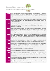 Roots of Protestantism Selected Reformation and Post-Reformation Core Events