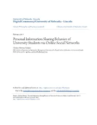 Personal Information Sharing Behavior of University Students Via